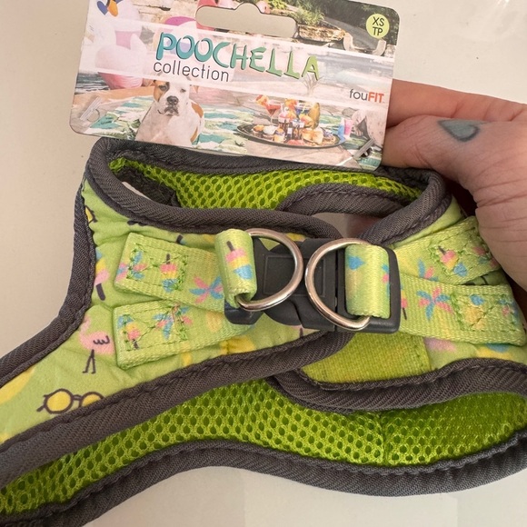 BNWT fouFIT Poochella Collection XS Dog Harness - lime w/ flamingos/pineapples - Picture 3 of 5